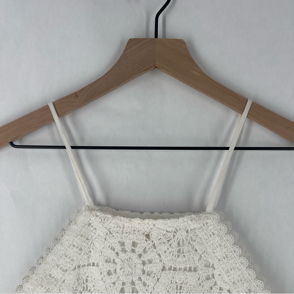 Open Edit White Lace Crochet High Neck Halter A-Line Mini Cocktail Dress Size L - Picture 3 of 14
